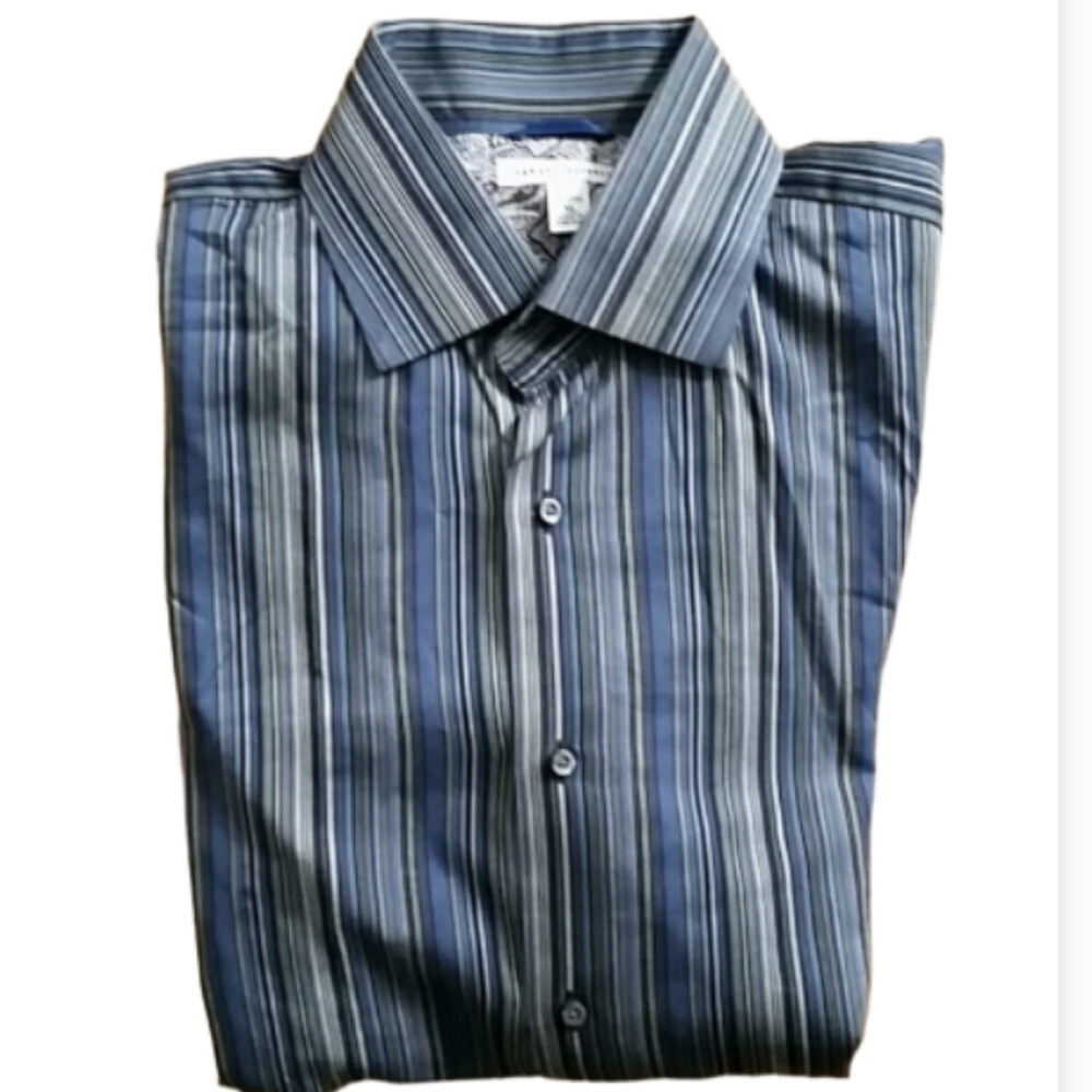 Banana Republic Mens Long Sleeve Blue and Gray Striped Buttondown Shirt‎ Size XL